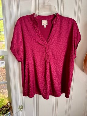 Burgandy Animal-Print V-Neck Blouse